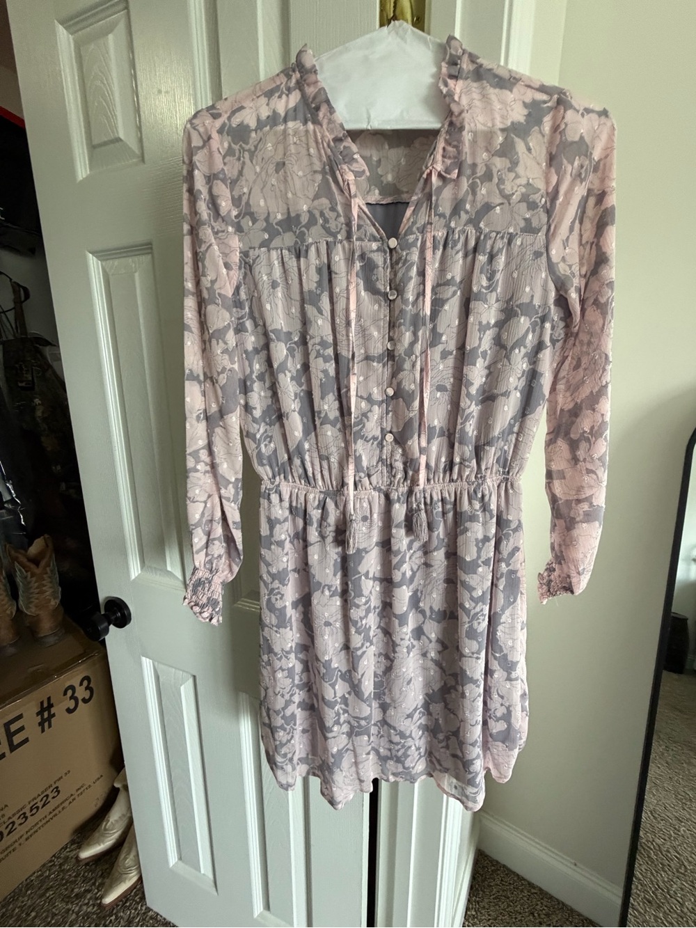 lovestitch Pink and Gray Long Sleeve Floral Dress